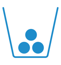 Icon: Blauer Behälter mit drei Kugeln als Abfall